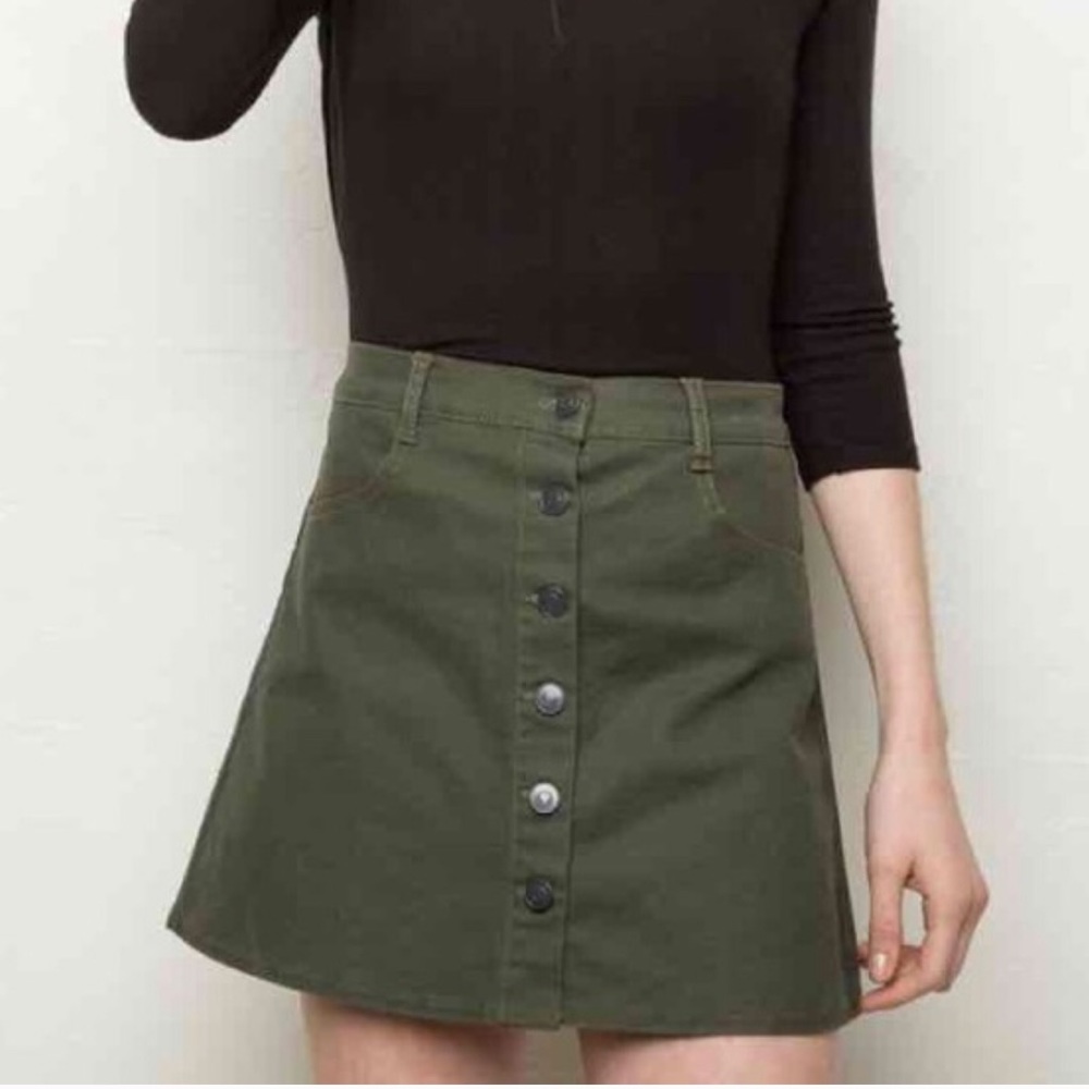 BRANDY MELVILLE GREEN DENIM BUTTON UP SKIRT